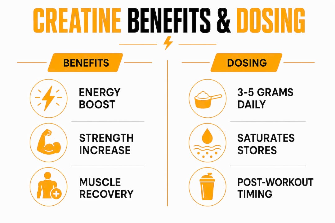 Infographic comparing creatine benefits and dosing protocols