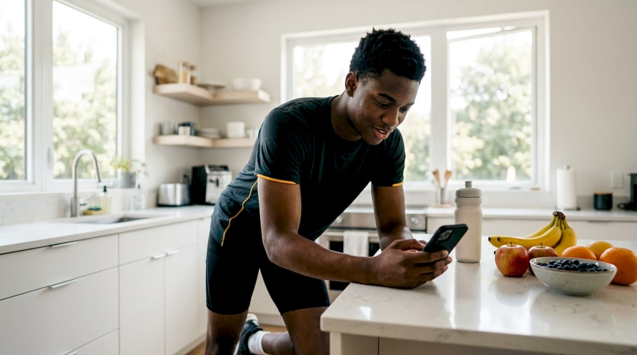 Athlete checking vitamin tracking app on phone
