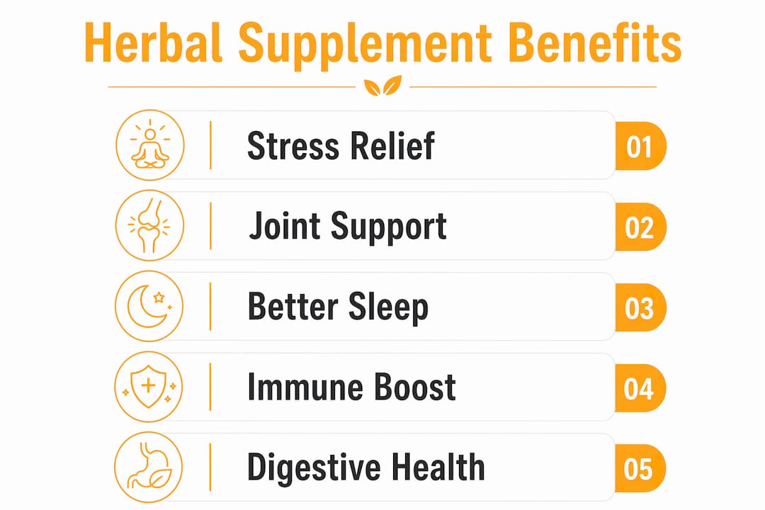 Infographic outlining key herbal supplement benefits