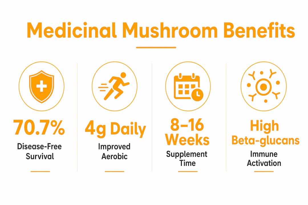 Infographic highlighting medicinal mushrooms clinical stats