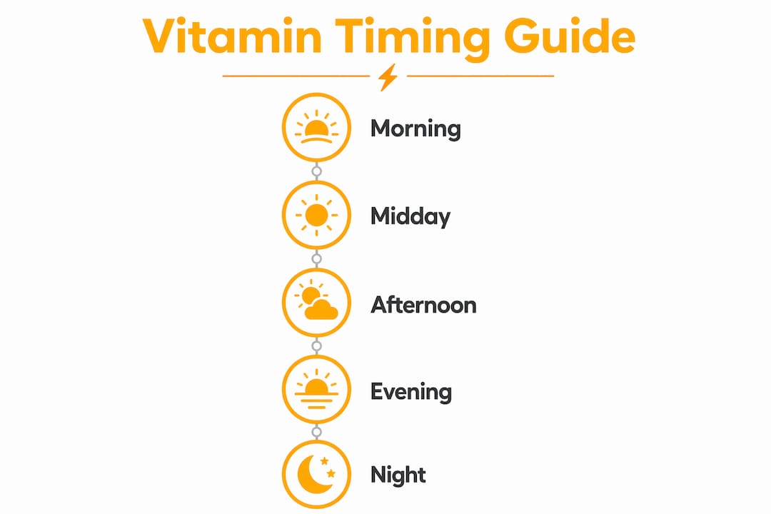 Infographic illustrating best times to take vitamins daily