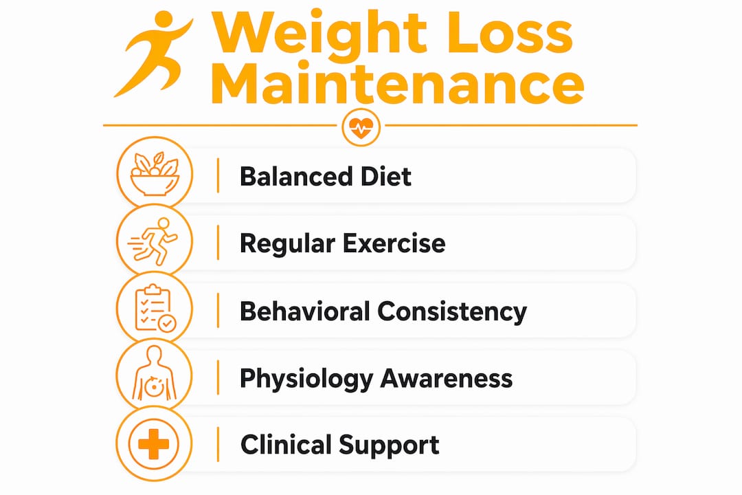 Infographic showing steps for sustainable weight maintenance