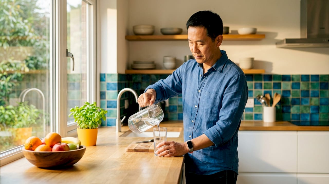 Man pouring water to stay hydrated