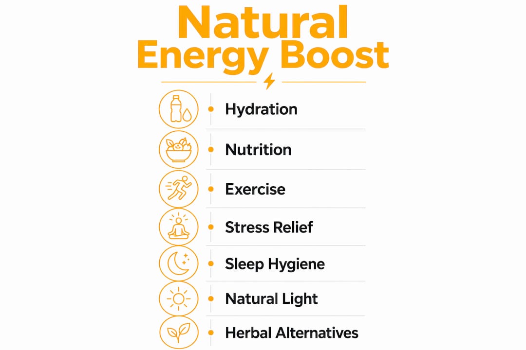 Infographic showing natural energy boost steps