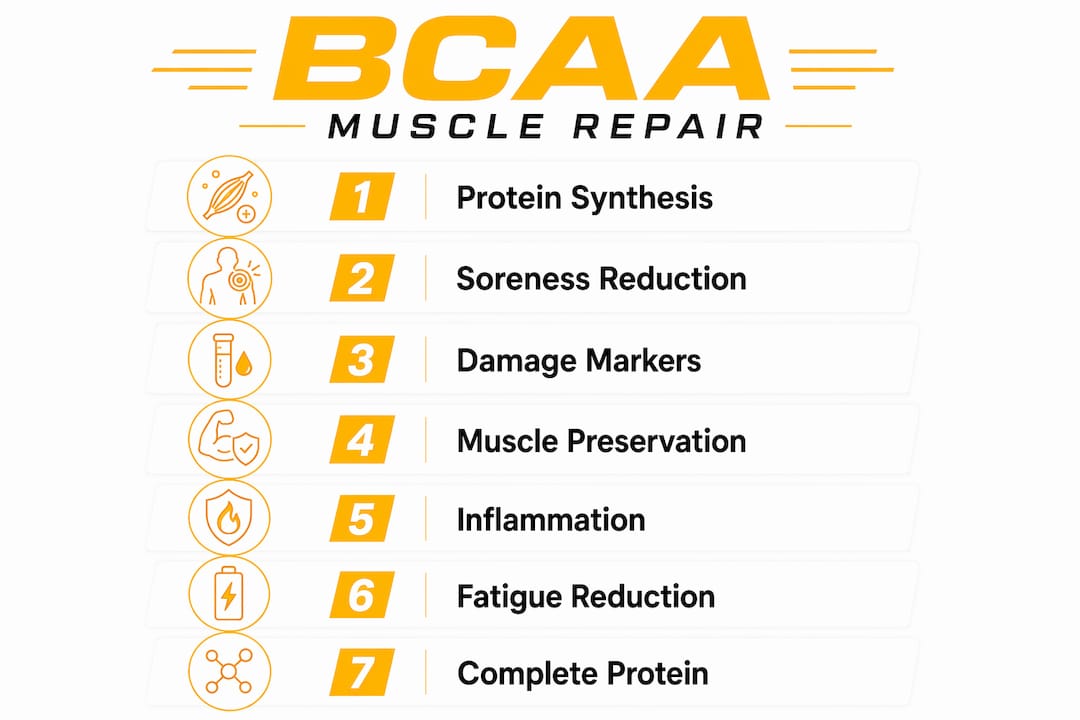 Infographic showing BCAA muscle repair steps
