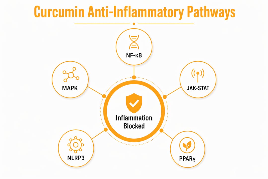 Infographic showing curcumin inflammation pathways