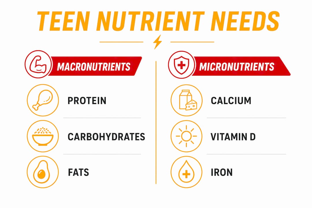 Infographic showing teen macronutrients versus micronutrients