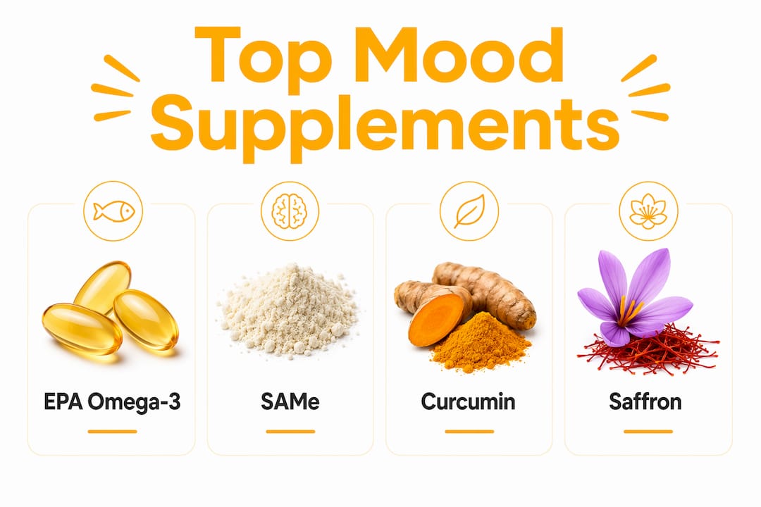 Infographic showing top supplements for low mood