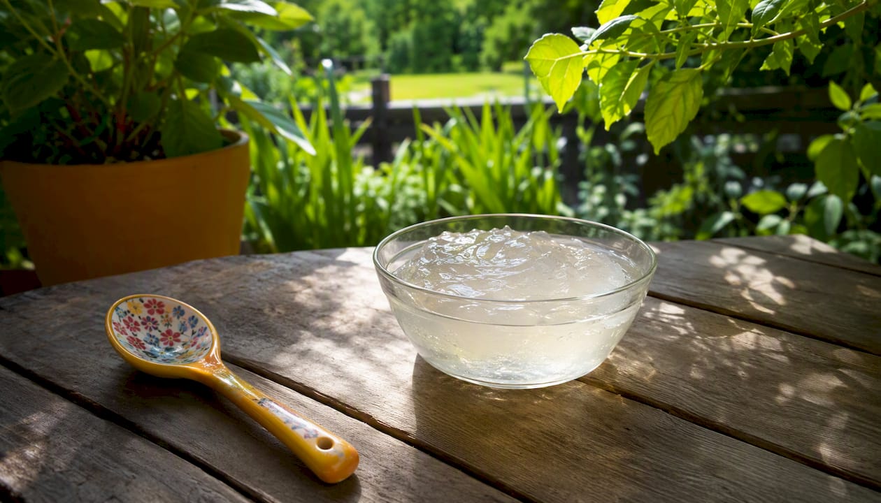 Gel form of hydrated soluble fiber in bowl