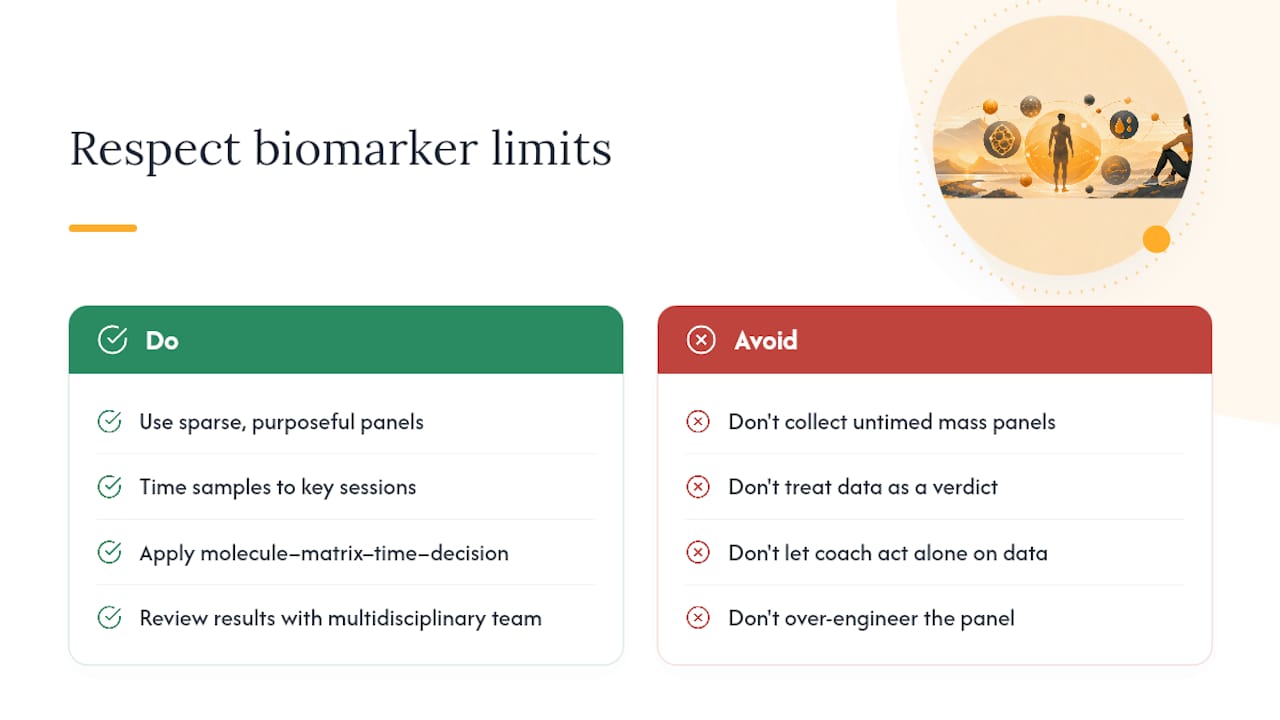 Biomarker monitoring works best when you respect its limits — overview diagram