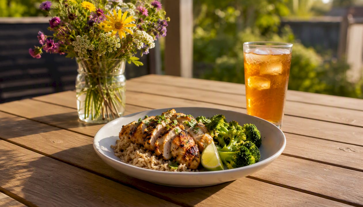 Protein-rich balanced meal on kitchen counter