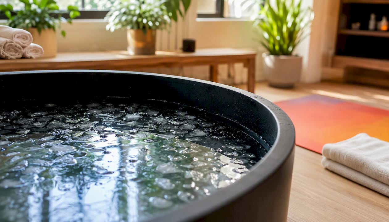 Cold water immersion tub with ice
