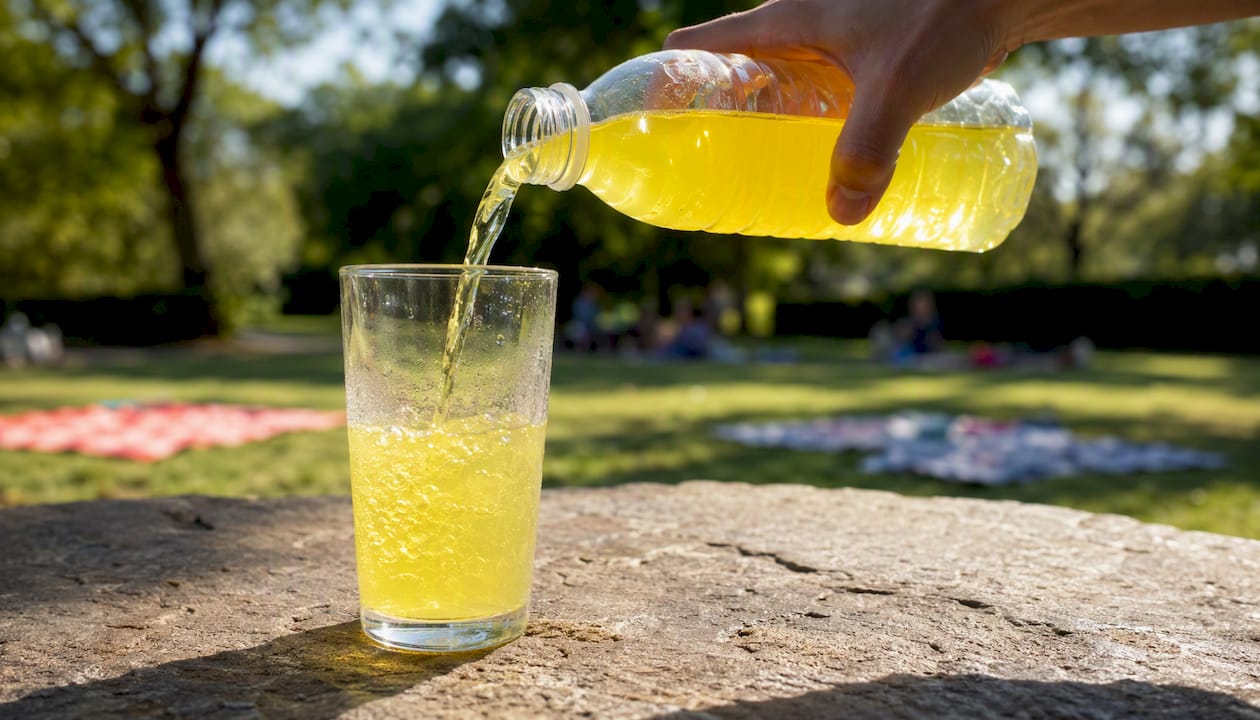Electrolyte sports drink being poured