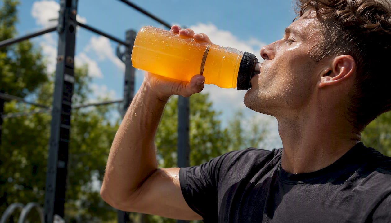 Athlete drinking mixed carb sports drink
