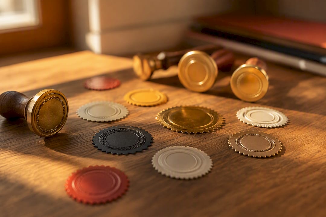 Generic certification seals on white surface