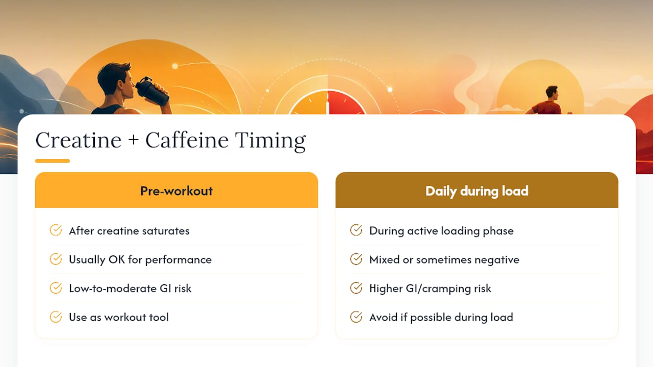 Diagram of creatine and caffeine timing and interaction effects