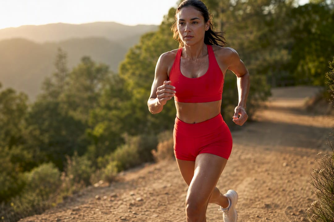 Focused athlete running on track