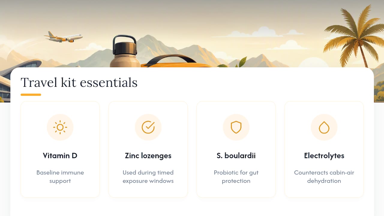 A Travel Kit Built Around What the Evidence Supports — overview diagram