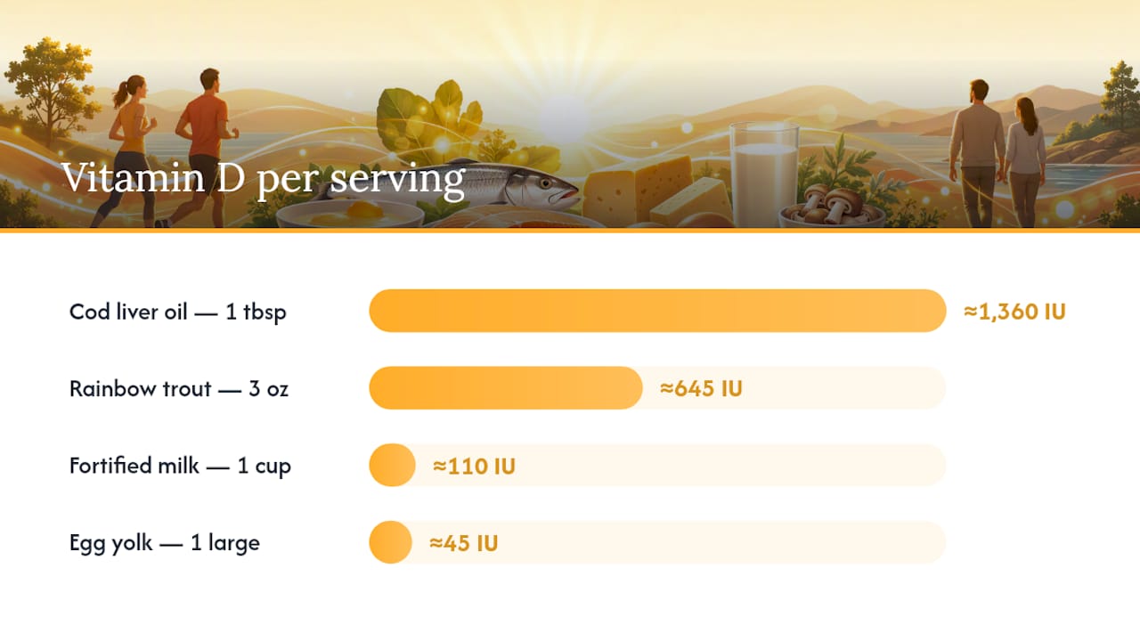 Vitamin D amounts across natural food sources