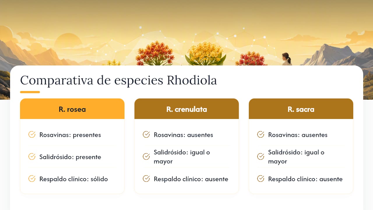 Comparación entre especies y compuestos de rhodiola