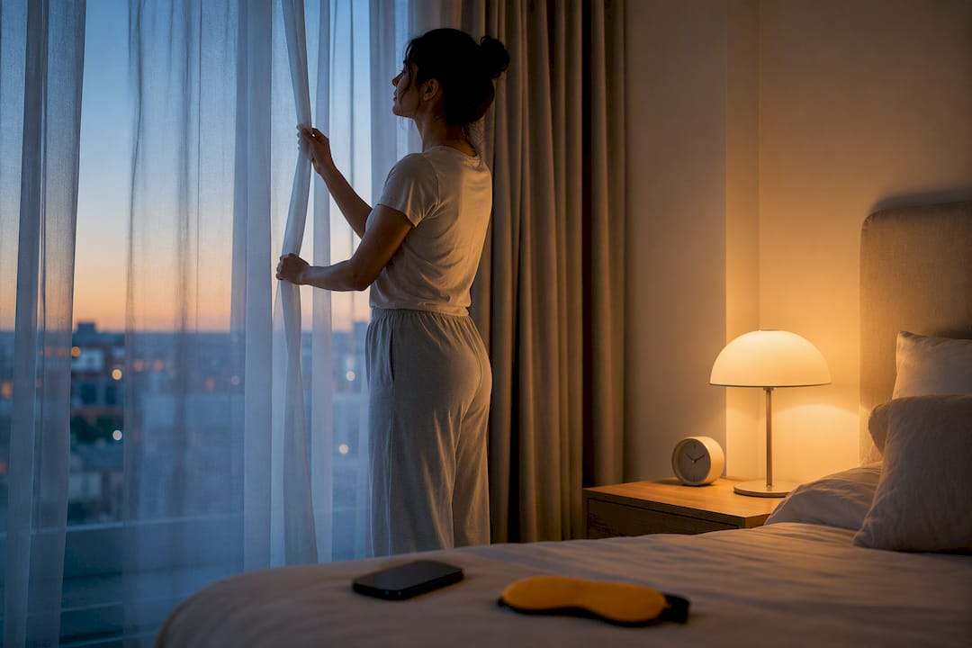 Person reducing evening light before sleep