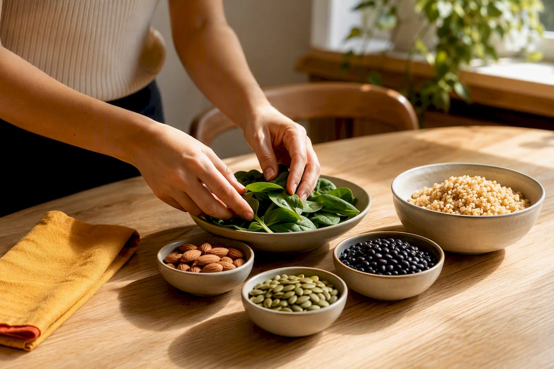 Magnesium-rich foods arranged on table