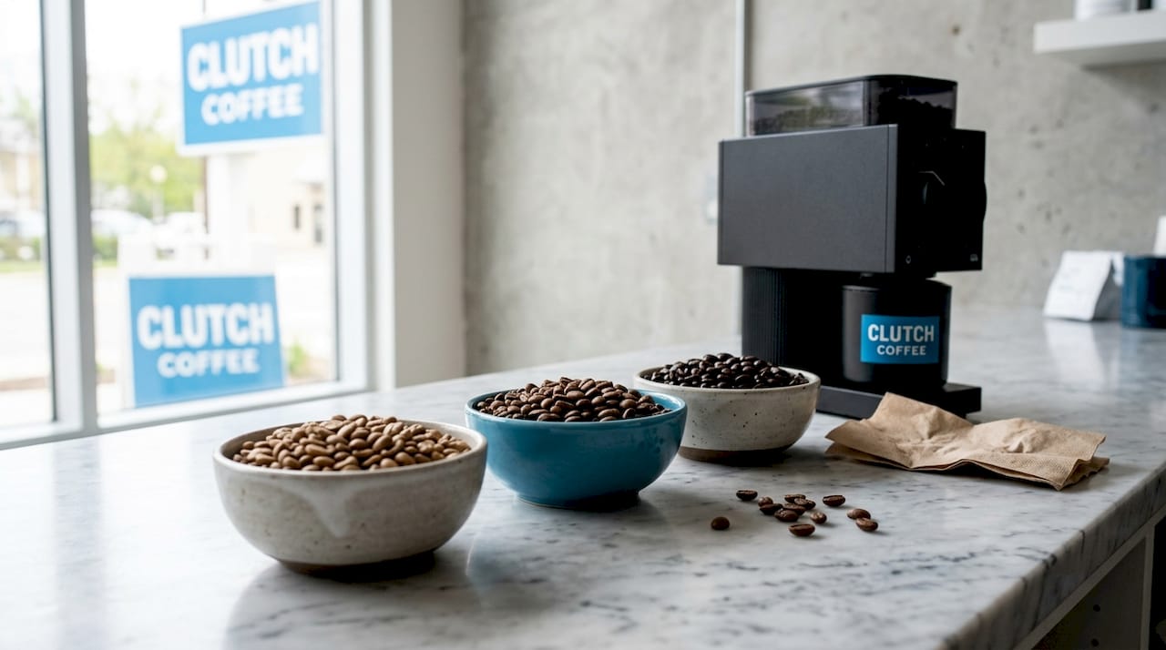 Three coffee bean bowls comparing roasts