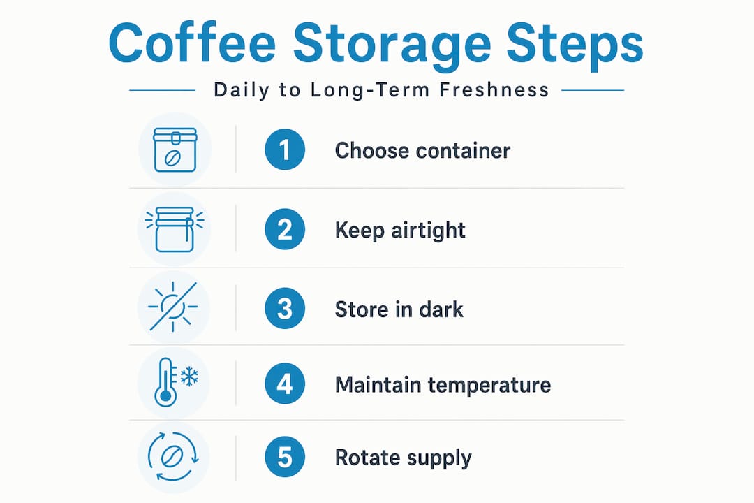 Infographic showing coffee bean storage steps