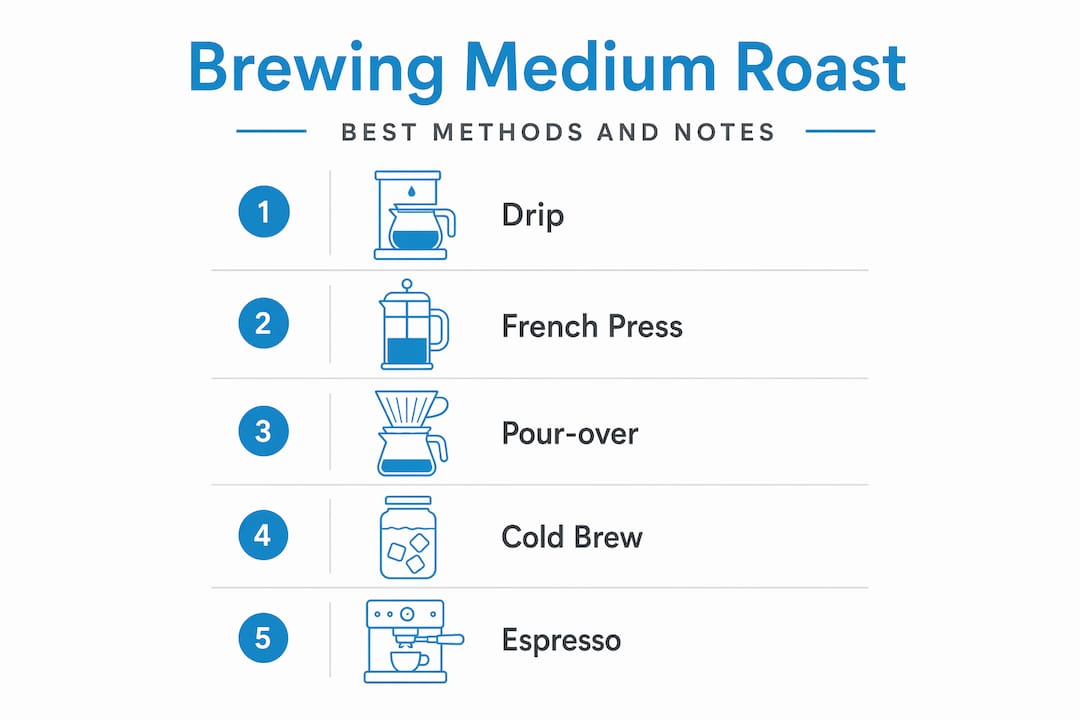 Infographic showing medium roast brewing methods vertical flow