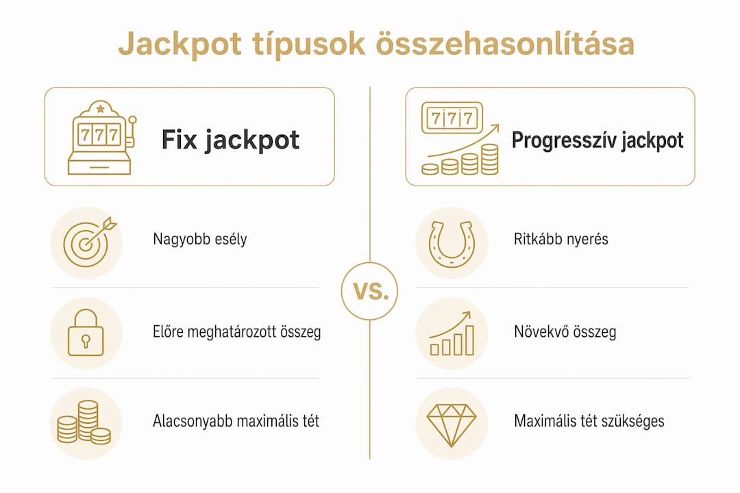 Áttekintő infografika a fix és a növekvő jackpotok nyerési esélyeiről