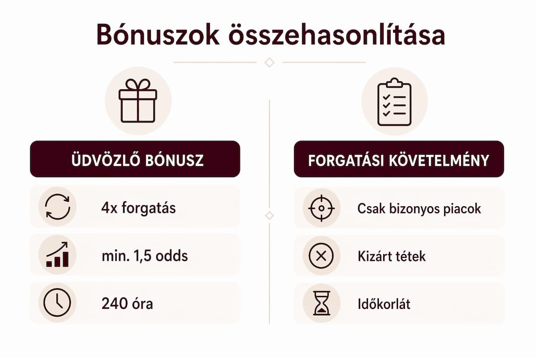 Áttekintő infografika a bónuszok összehasonlításáról, szemléletes diagrammal kiegészítve