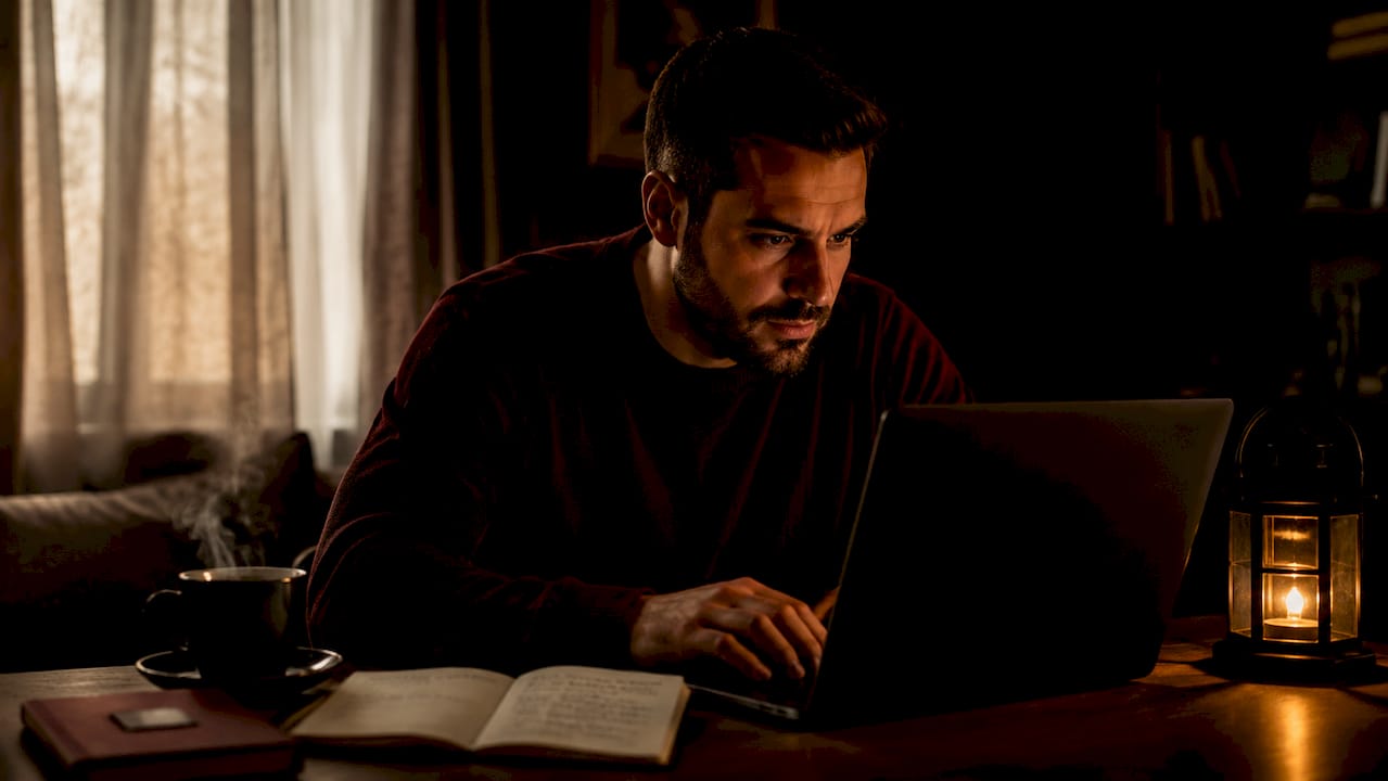 Egy férfi sportfogadást köt a laptopján
