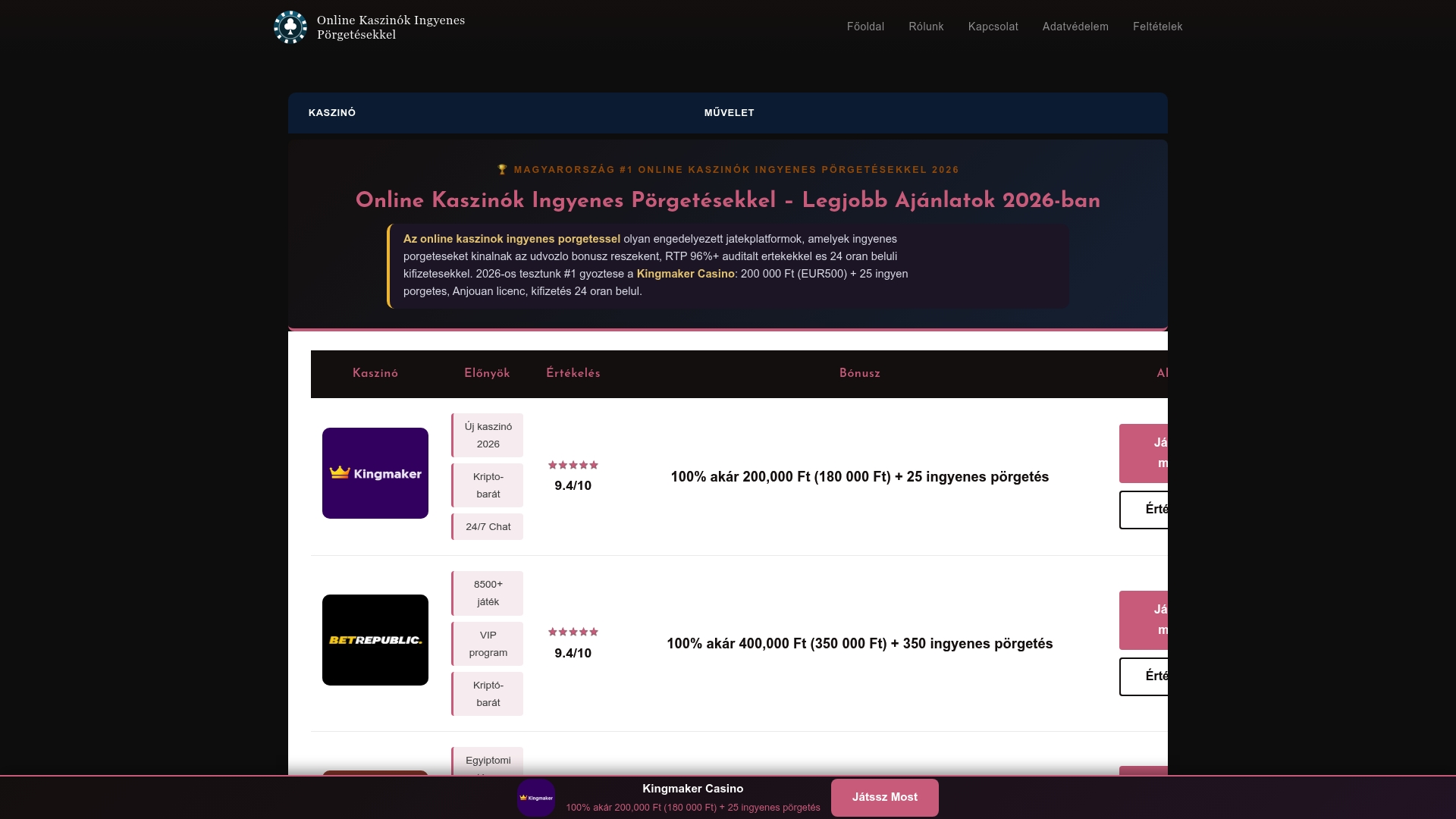 https://onlinekaszinokingyenesporgetesekkel.com
