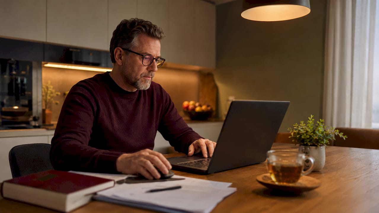 Valaki a saját otthoni irodájában ül a laptopja előtt, és beállítja, hogy mennyi veszteséget engedélyez magának.
