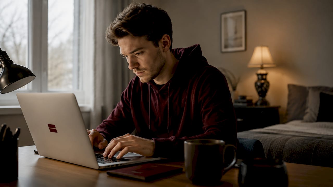 Egy felhasználó biztonságos jelszót gépel be a laptopján.