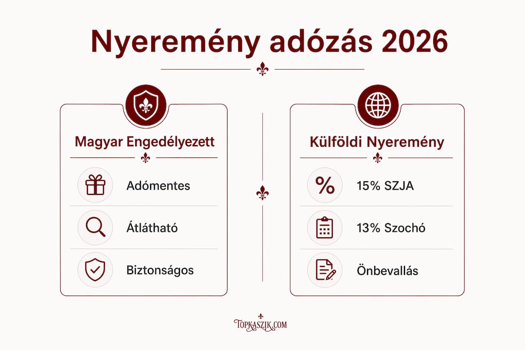 Képes összeállítás a hazai és nemzetközi nyeremények adózásának különbségeiről