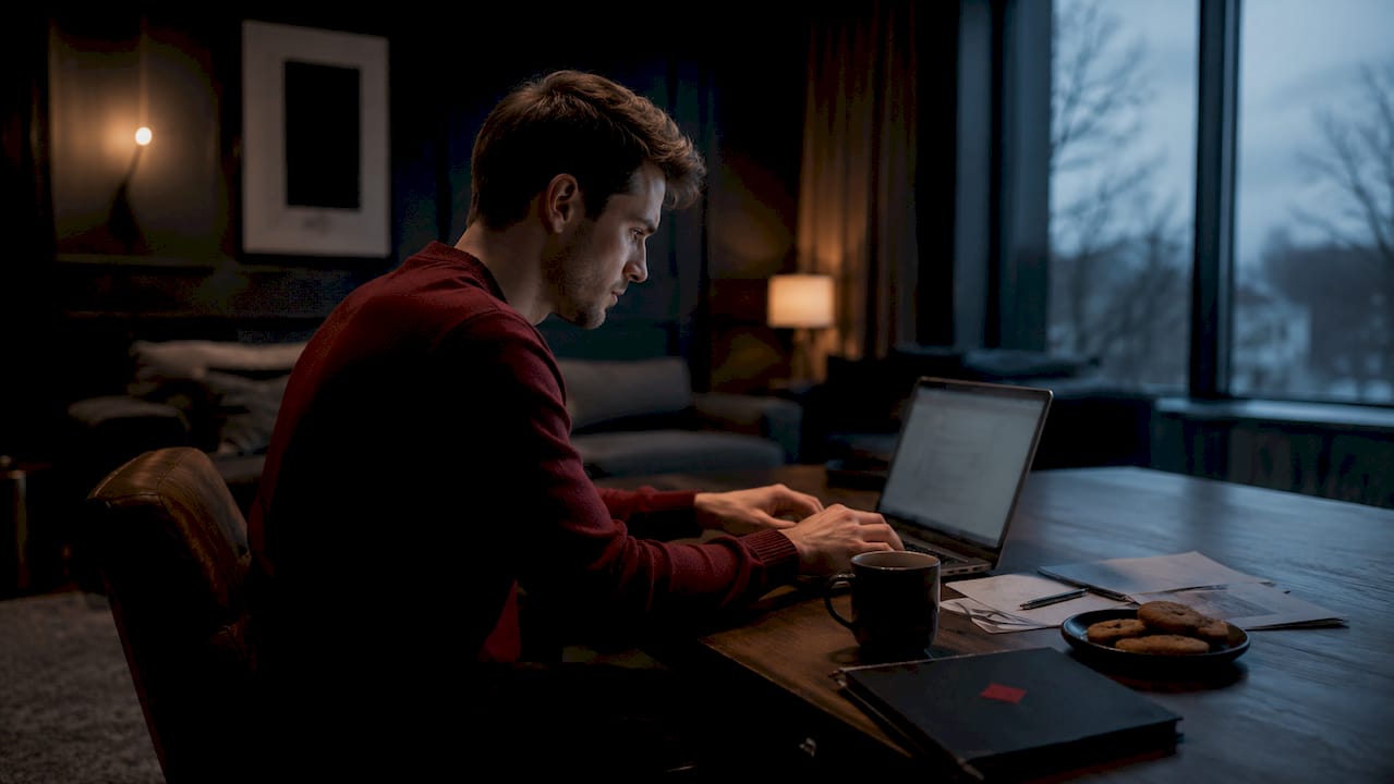 Egy fiatal srác éppen egy fogadási oldalra regisztrál a laptopján.