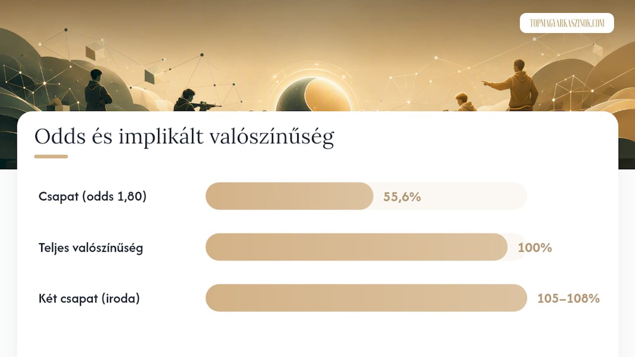 Áttekintő ábra a decimális oddsok működéséről és a bennük rejlő valószínűség kiszámításáról