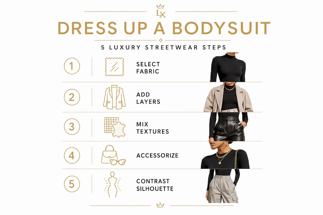 Infographic showing five luxury bodysuit styling steps