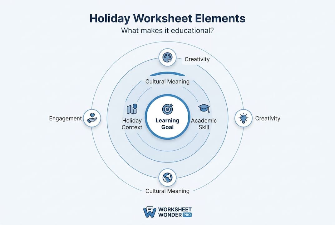 Infographic diagram showing holiday worksheet parts