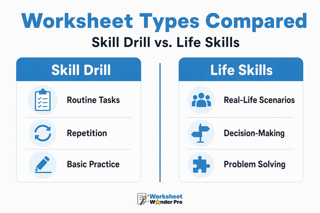 Infographic comparing worksheet types and features