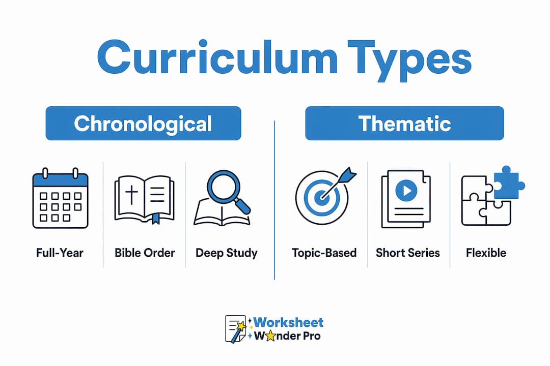 Infographic comparing chronological and thematic Sunday school curricula