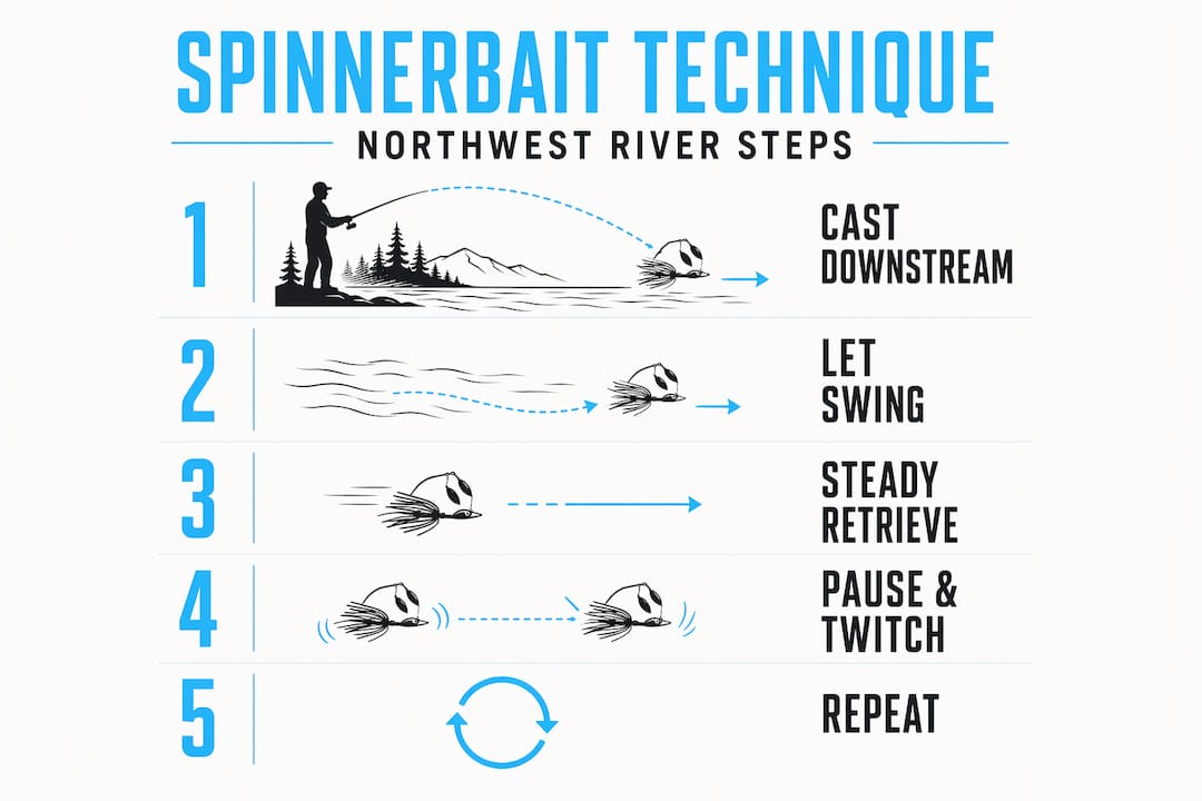 Infographic showing spinnerbait fishing steps