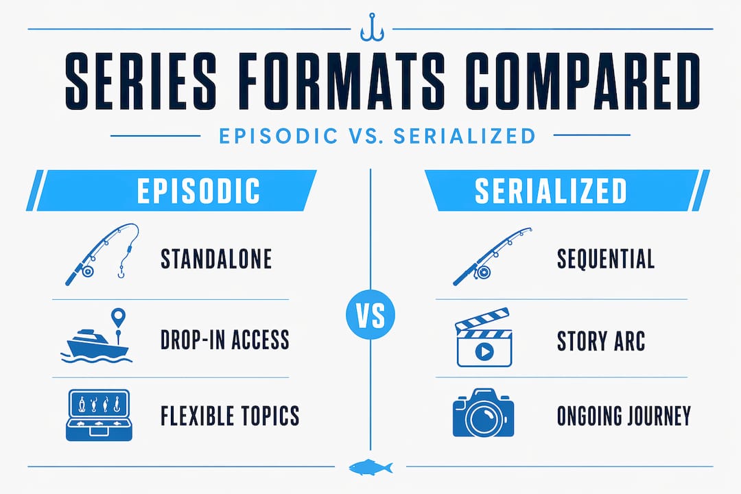 Infographic comparing episodic and serialized fishing formats