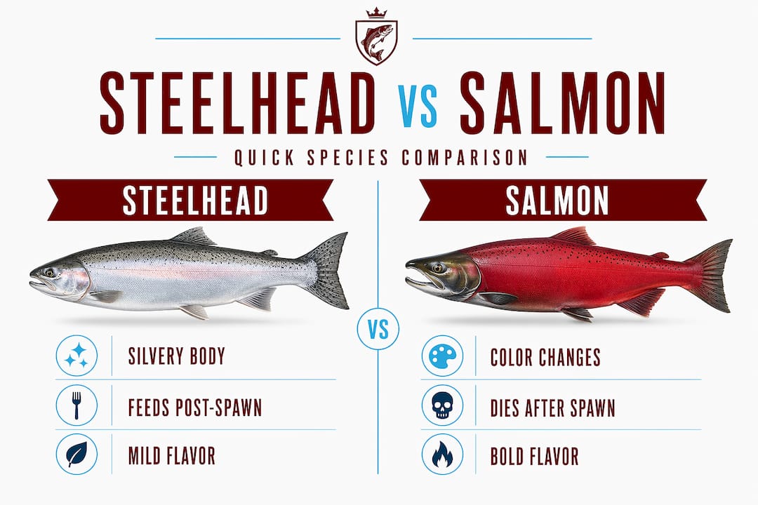 Infographic showing steelhead vs salmon features