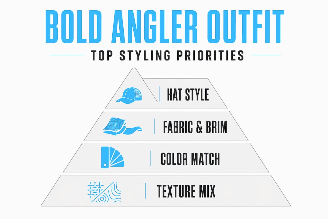 Hierarchy infographic showing bold angler outfit styling