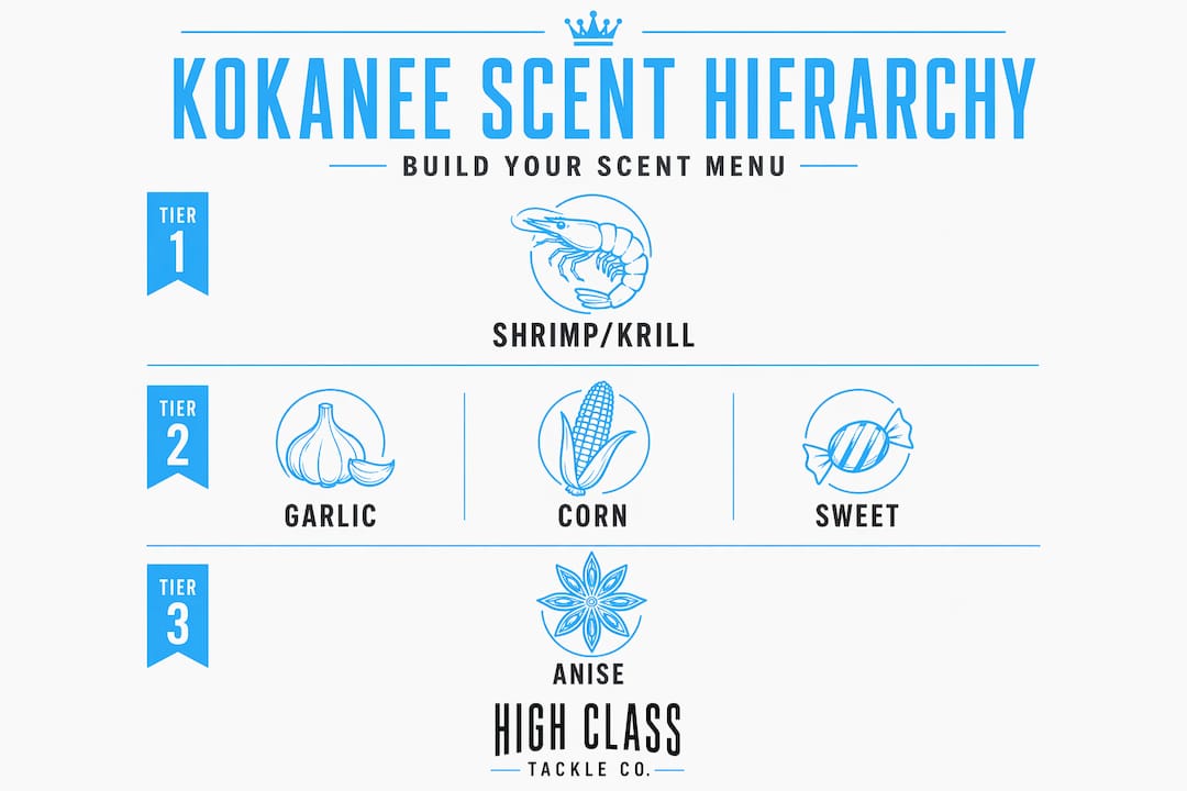 Kokanee scent types ranked in hierarchy diagram