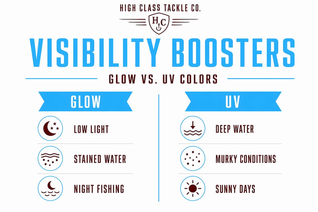 Glow and UV color visibility comparison infographic