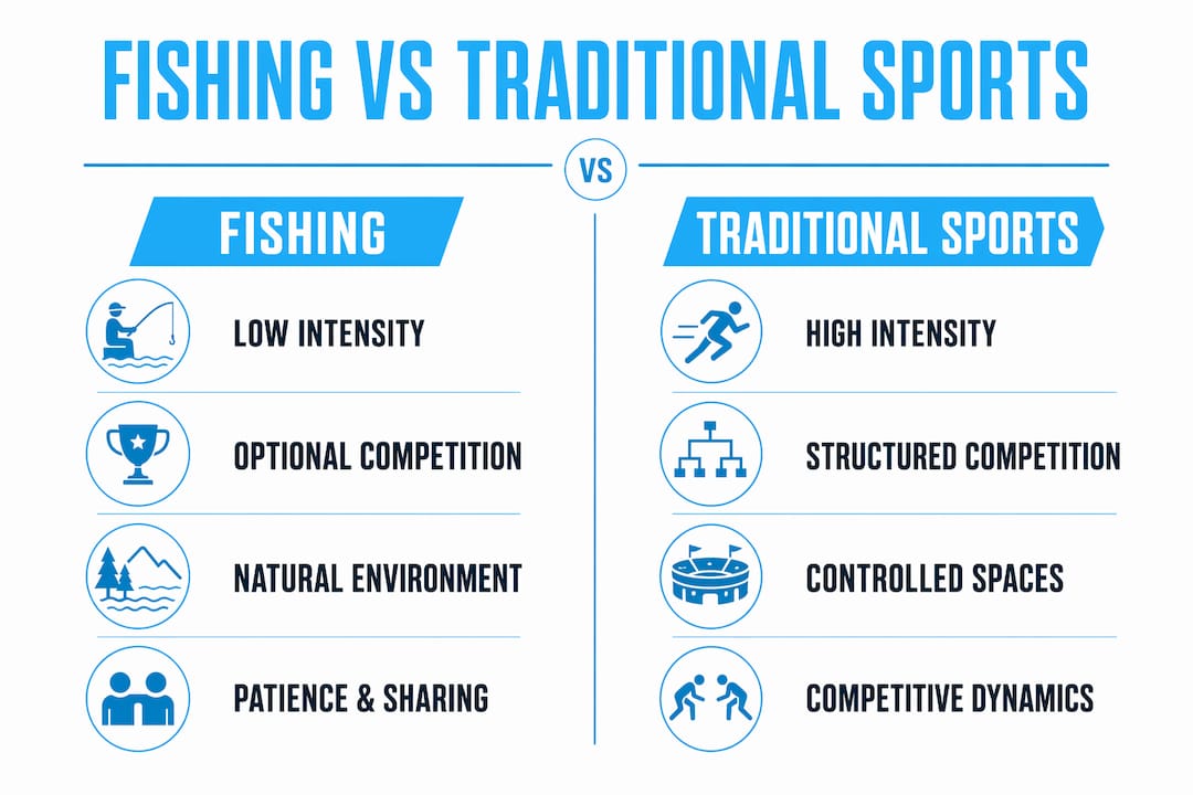Infographic comparing fishing to traditional sports