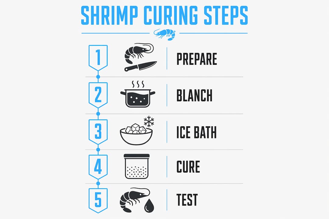 Infographic showing step-by-step shrimp curing process